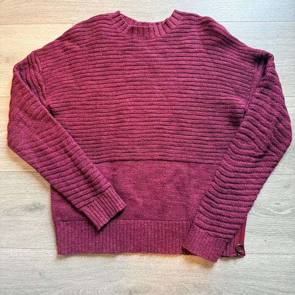 Lululemon Sweaters - Lululemon As Promised Burgundy Ribbed Knit Crewneck Sweater Side Zipper